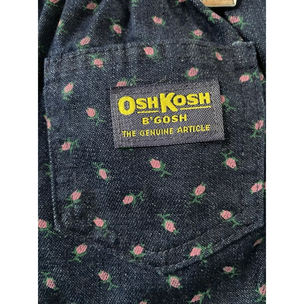 Osh Kosh Denim Bottoms Toddler LARGE Floral Print Sailor Buttons Pockets Bubble‎